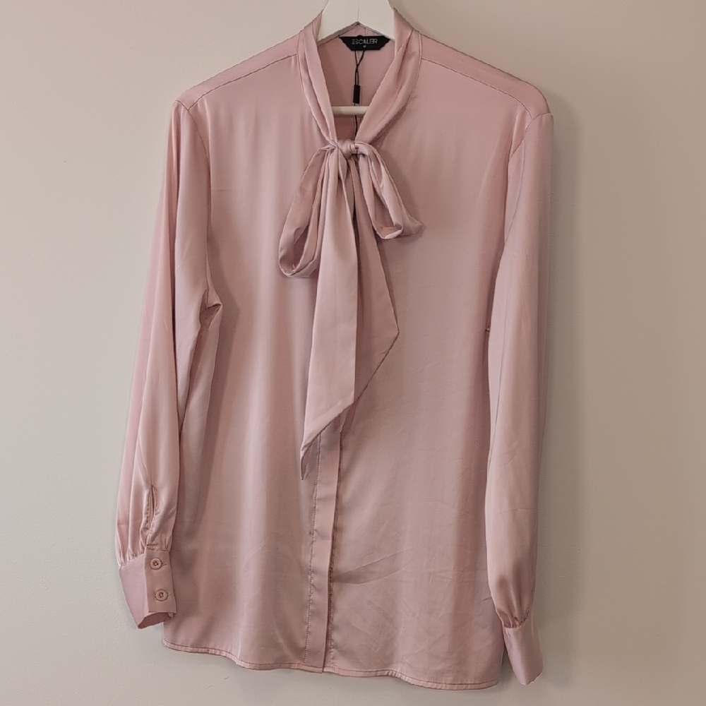 Elegant Blush Tie-Neck Blouse